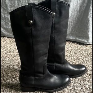 Frye Melissa Button Lug Boot Tall, Black Leather, Size 6